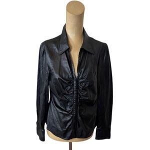 Lafayette 148 New York leather ruched zip-front shirt jacket size 10